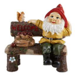 Summerfield Terrace Garden Gnome and Squirrel on Welcome Bench