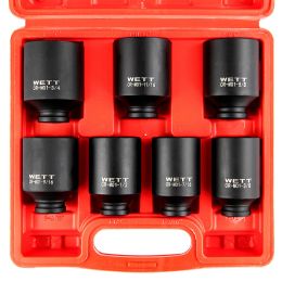 7Pcs 1/2" Drive Deep 6-Point Impact Socket Set/Spindle Axle Nut Impact Socket Set; SAE; Cr-Mo; 1-3/8-Inch - 1-3/4-Inch