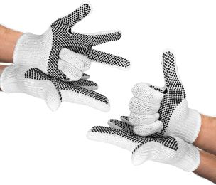 PUREVACY Pack of 24 String Knit Gloves 9.5" with Single Side Dots. Safety White Cotton Work Gloves for Men & Women. Protection Hand Grip with PVC Blac