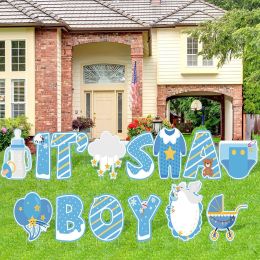 14PCS Its a Boy Baby Shower Yard Sign with Stakes Gender Reveal Yard Sign for Boy Party Supplies Home Indoor Outdoor Decoracion (Shipment from FBA)