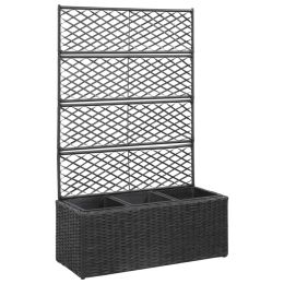 vidaXL Trellis Raised Bed with 3 Pots 32.7"x11.8"x51.2" Poly Rattan Black