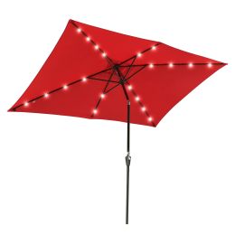 10x6.5ft Aluminum Patio Umbrella w/ 20 LEDs Red