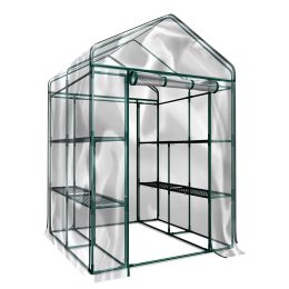 Outdoor 56&quot; W x 56&quot; D x 76&quot H Green House Walk-in Plant Gardening Greenhouse With 2 Tiers 8 Shelves(Transparent Cover)