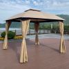 10 x 10 Ft Outdoor Patio Garden Gazebo Canopy With Curtains; Khaki Top