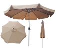 10 ft Patio Umbrella Market Round Umbrella Outdoor Garden Umbrella with Crank and Push Button Tilt for Garden Backyard Pool Shade Outside Brown RT