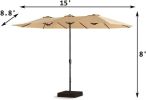 15 FT Outdoor Umbrella Double-Sided Patio Market Umbrella with Base, Crank, 100% Polyester Canopy