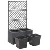 vidaXL Trellis Raised Bed with 2 Pots 22.8"x11.8"x42.1" Poly Rattan Black