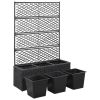 vidaXL Trellis Raised Bed with 3 Pots 32.7"x11.8"x51.2" Poly Rattan Black