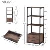 Home Office 4-Tier Bookshelf;  Simple Industrial Bookcase Standing Shelf Unit Storage Organizer with 4 Open Storage Shelves and Two Drawers;  Brown