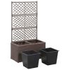 vidaXL Trellis Raised Bed with 2 Pots 22.8"x11.8"x42.1" Poly Rattan Brown