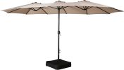 15 FT Outdoor Umbrella Double-Sided Patio Market Umbrella with Base, Crank, 100% Polyester Canopy