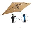 10 x 6.5t Rectangular Patio Solar LED Lighted Outdoor Market Umbrella with Crank and Push Button Tilt for Garden Shade Swimming Pool Light Brown RT