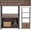 Home Office 4-Tier Bookshelf;  Simple Industrial Bookcase Standing Shelf Unit Storage Organizer with 4 Open Storage Shelves and Two Drawers;  Brown