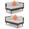 4-pieces Outdoor Wicker Sofa Set;  Patio Furniture with Colorful Pillows;  L-shape sofa set;  Gray cushions and Black Rattan