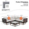 4-pieces Outdoor Wicker Sofa Set;  Patio Furniture with Colorful Pillows;  L-shape sofa set;  Gray cushions and Black Rattan