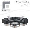 4-pieces Outdoor Wicker Sofa Set;  Patio Furniture with Colorful Pillows;  L-shape sofa set;  Gray cushions and Black Rattan