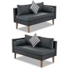 4-pieces Outdoor Wicker Sofa Set;  Patio Furniture with Colorful Pillows;  L-shape sofa set;  Gray cushions and Black Rattan