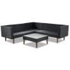 4-pieces Outdoor Wicker Sofa Set;  Patio Furniture with Colorful Pillows;  L-shape sofa set;  Gray cushions and Black Rattan